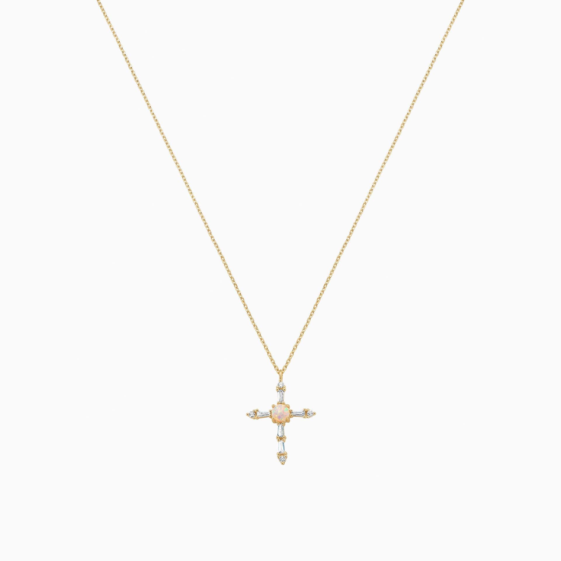 Gold opal store cross necklace