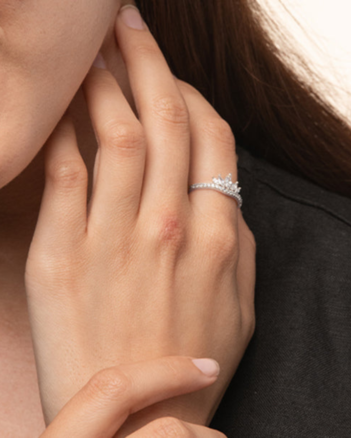 Faith Crystal Crown Adjustable Ring 14k Gold Plated
