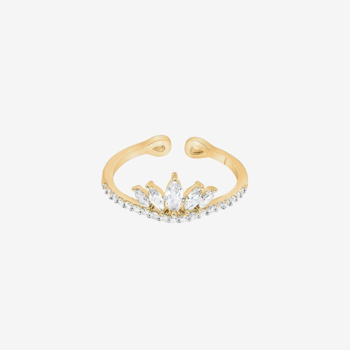 Faith Crystal Crown Adjustable Ring 14k Gold Plated