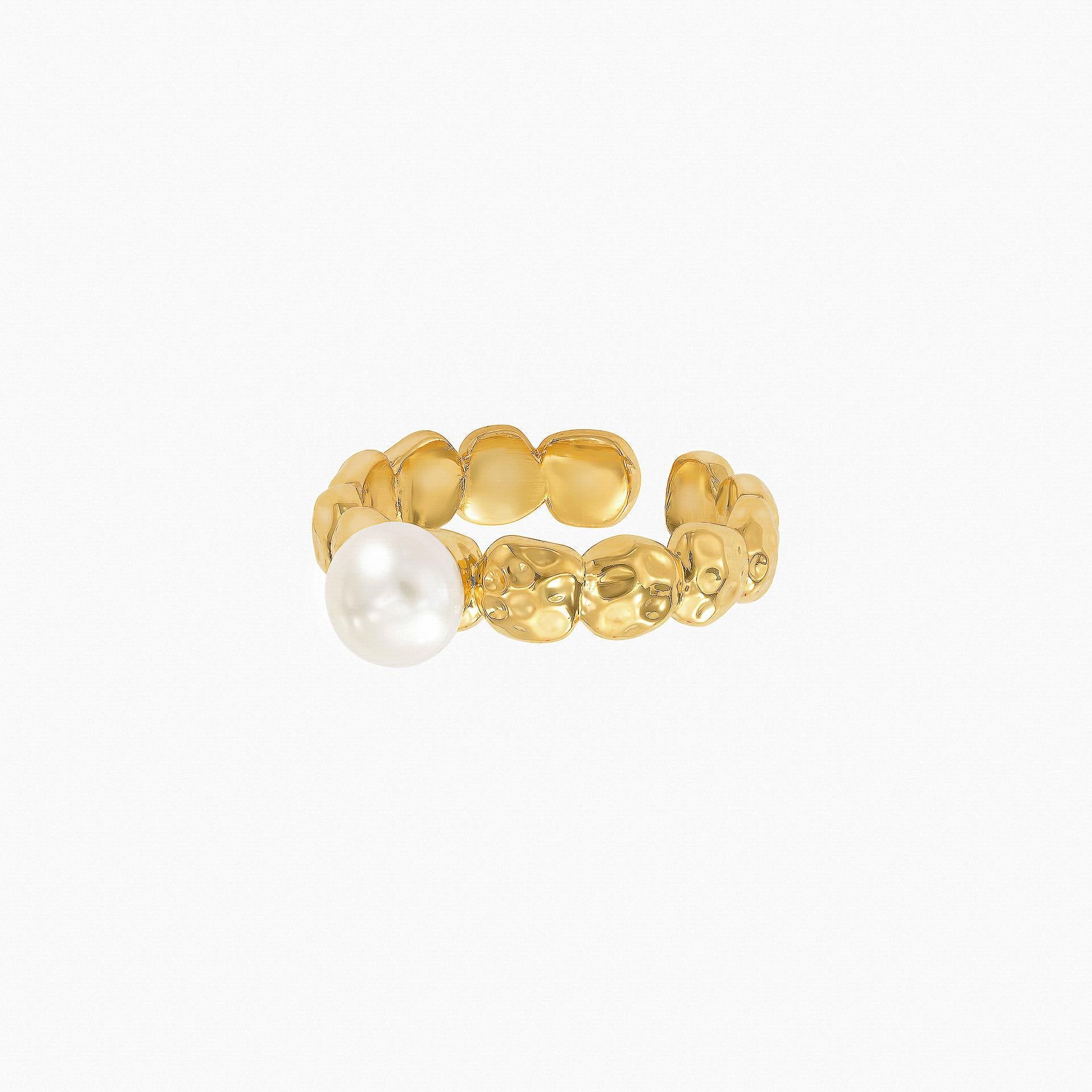 14K Yellow Gold Pearls Textured Ring