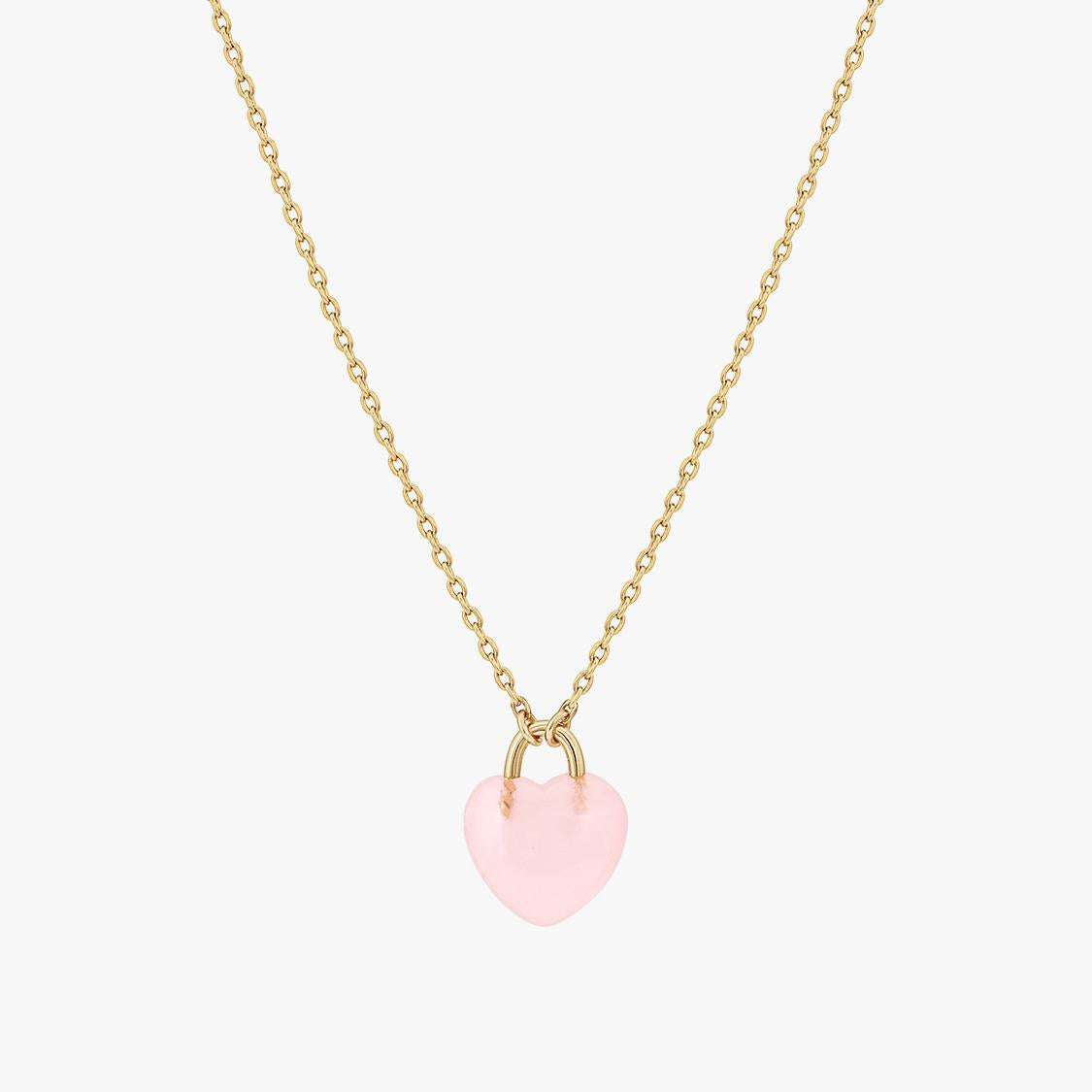 14K White Gold Pink Quartz / Diamond Heart Necklace