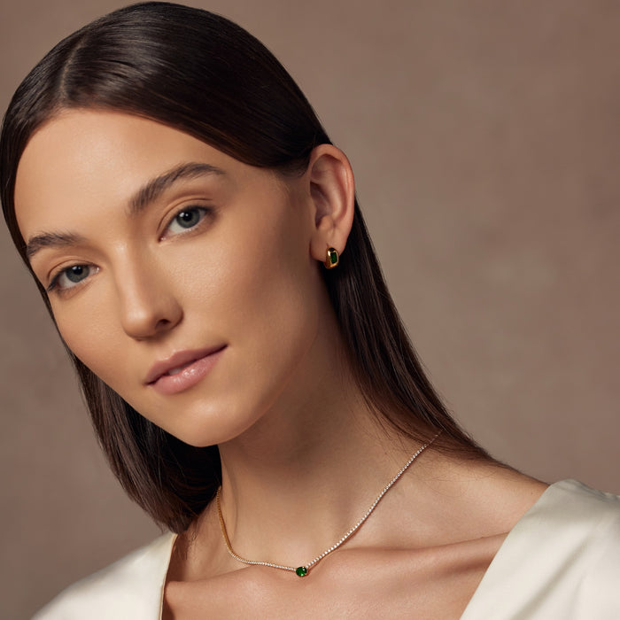 Emerald Rectangle Necklace, Ring & Huggies Set