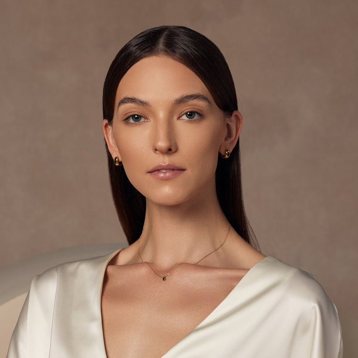 Emerald Rectangle Necklace, Ring & Huggies Set