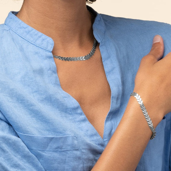Elara Chevron Necklace & Bracelet Set Trendy Statement