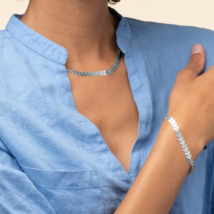 Elara Chevron Necklace & Bracelet Set Trendy Statement