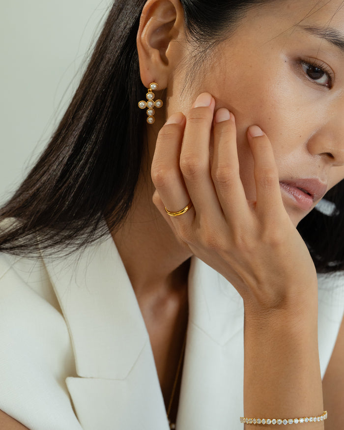 Victoria Cross Pearl Earrings