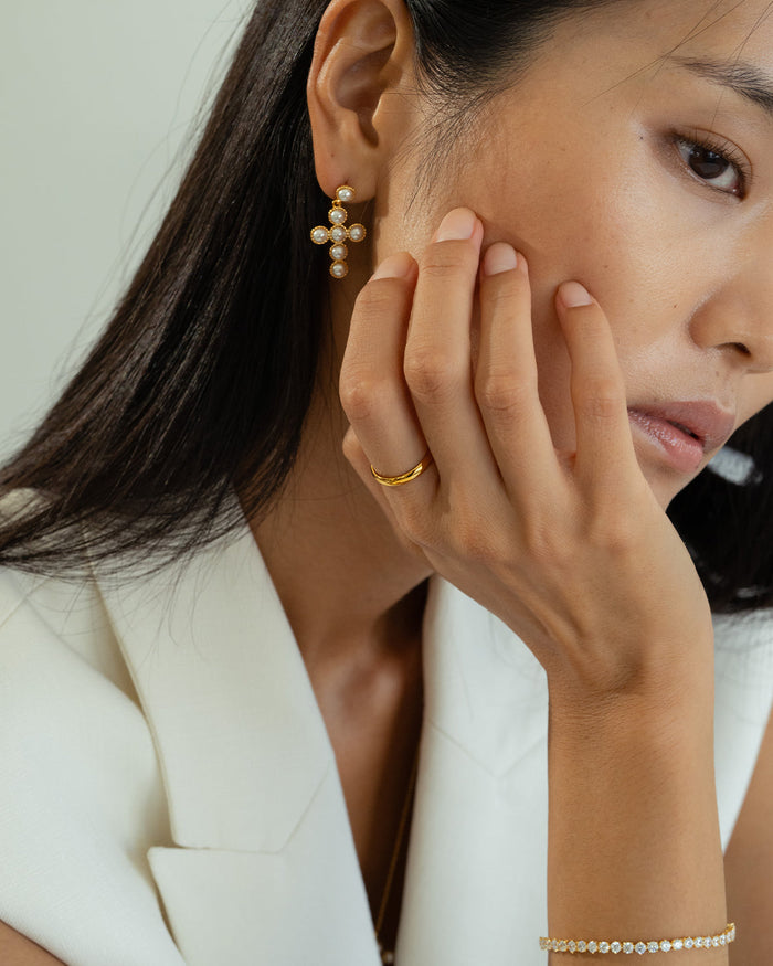 Victoria Cross Pearl Earrings