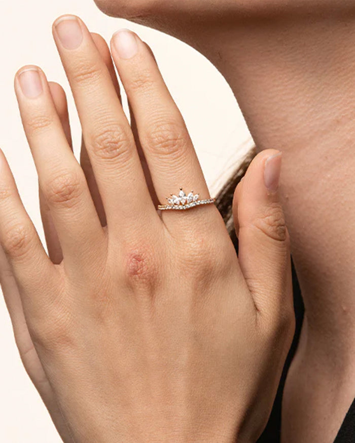 Faith Crystal Crown Adjustable Ring 14k Gold Plated