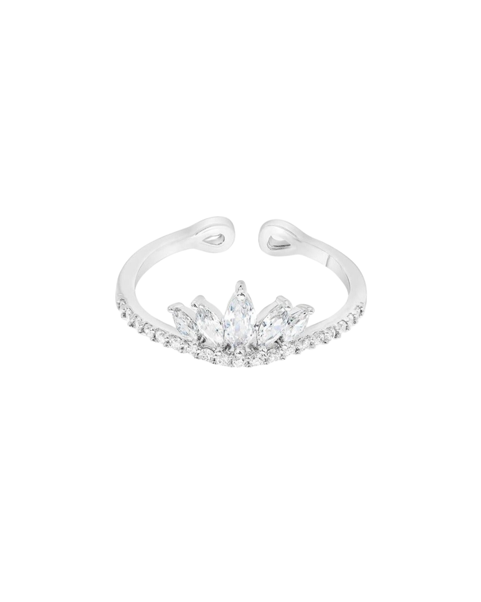 Faith Crystal Crown Adjustable Ring 14k Gold Plated